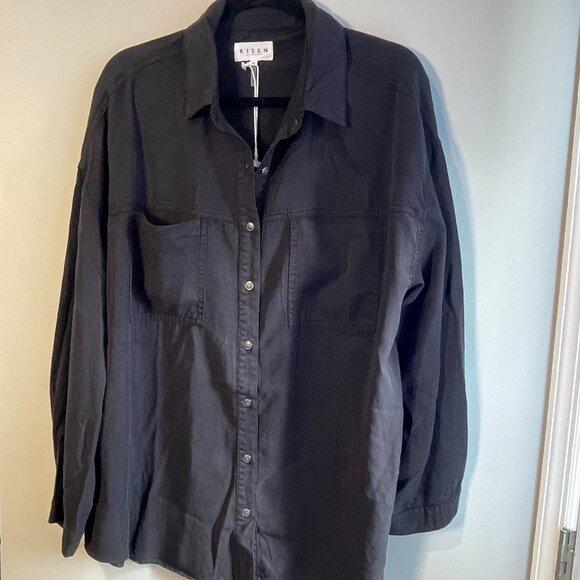 RISEN Oversized Tencel Button Down Shirt in Black, XL - NWT - Picture 1 of 6